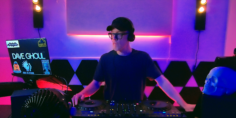 Photo of Dave Ghoul's DJ workstation.